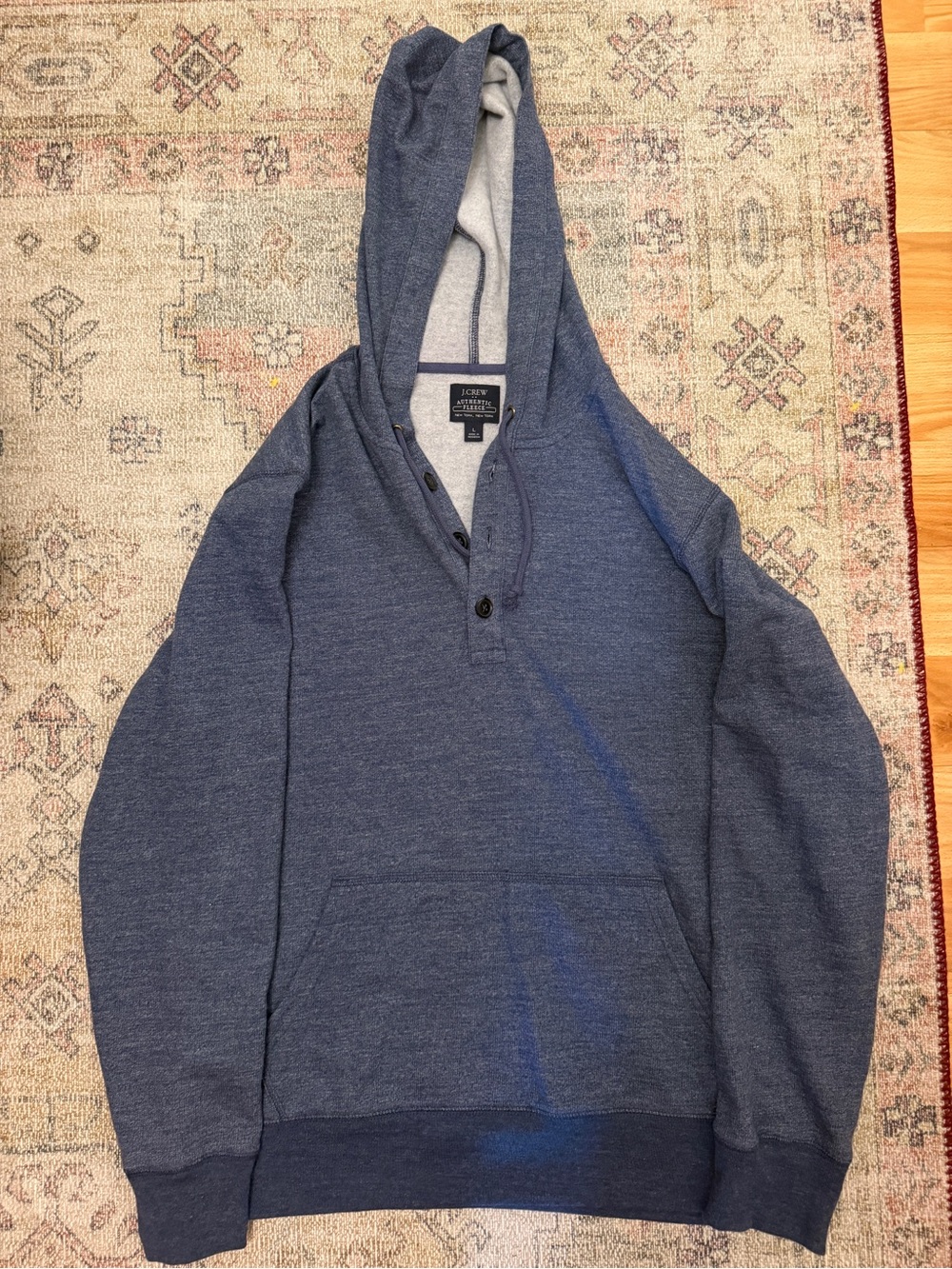 J. Crew Men’s Heather Navy Hooded Henley Sweatshirt